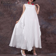 Load image into Gallery viewer, 2019 Plus Size ZANZEA Summer Sleeveless Long Maxi Dress Women Casual O Neck Ruffled Loose Dresses Fashion Solid Split Sundress