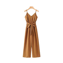 Load image into Gallery viewer, Vadim women V neck jumpsuits elastic waist sashes sleeveless adjustable straps vintage overalls female chic playsuits KA705