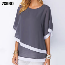 Load image into Gallery viewer, 5XL Plus Size Patchwork Double layer Women Blouse Casual Sexy Batwing tunic 2019 Summer Large size Women Shirts Clothes