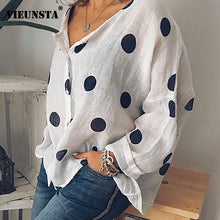 Load image into Gallery viewer, VIEUNSTA 2019 Polka Dots Print Women Casual Blouse Shirt Long Sleeve Buttons Loose Womens Blouses And Tops Plus Size Basic Blusa