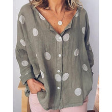 Load image into Gallery viewer, VIEUNSTA 2019 Polka Dots Print Women Casual Blouse Shirt Long Sleeve Buttons Loose Womens Blouses And Tops Plus Size Basic Blusa