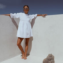 Load image into Gallery viewer, MUICHES 2019 Summer White Mini Dresses Women Ruffle Elastic Waist Loose Straight Half Sleeve Shirt Dress Women Boho Sundress