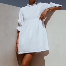 Load image into Gallery viewer, MUICHES 2019 Summer White Mini Dresses Women Ruffle Elastic Waist Loose Straight Half Sleeve Shirt Dress Women Boho Sundress