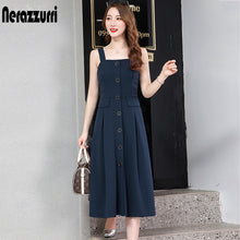 Load image into Gallery viewer, Nerazzurri spaghetti strap backless sexy long dress sleeveless elastic slim button midi dress 5xl 6xl plus size women clothing