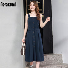 Load image into Gallery viewer, Nerazzurri spaghetti strap backless sexy long dress sleeveless elastic slim button midi dress 5xl 6xl plus size women clothing