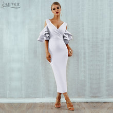 Load image into Gallery viewer, Adyce New Summer Women Club Dress Vestidos Verano 2019 Celebrity Party Dress Yellow Red Ruffle Butterfly Short Sleeve Midi Dress