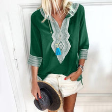 Load image into Gallery viewer, Lipswag 5XL Women V-Neck Print patchwork Blouse Elegant Three Quarter Sleeve Blouses Shirt Summer beach Blusa Tops plus Size