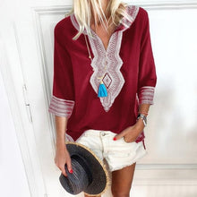 Load image into Gallery viewer, Lipswag 5XL Women V-Neck Print patchwork Blouse Elegant Three Quarter Sleeve Blouses Shirt Summer beach Blusa Tops plus Size