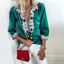 Load image into Gallery viewer, Lipswag 5XL Women V-Neck Print patchwork Blouse Elegant Three Quarter Sleeve Blouses Shirt Summer beach Blusa Tops plus Size