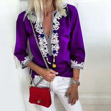 Load image into Gallery viewer, Lipswag 5XL Women V-Neck Print patchwork Blouse Elegant Three Quarter Sleeve Blouses Shirt Summer beach Blusa Tops plus Size