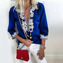 Load image into Gallery viewer, Lipswag 5XL Women V-Neck Print patchwork Blouse Elegant Three Quarter Sleeve Blouses Shirt Summer beach Blusa Tops plus Size