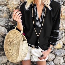 Load image into Gallery viewer, Lipswag 5XL Women V-Neck Print patchwork Blouse Elegant Three Quarter Sleeve Blouses Shirt Summer beach Blusa Tops plus Size