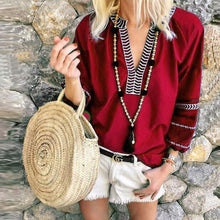 Load image into Gallery viewer, Lipswag 5XL Women V-Neck Print patchwork Blouse Elegant Three Quarter Sleeve Blouses Shirt Summer beach Blusa Tops plus Size