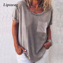 Load image into Gallery viewer, Lipswag 5XL Women Loose Solid linen Blouse Casual O-Neck Short Sleeve Blouses Shirt Summer Pockets Femme Blusa Tops Plus Size