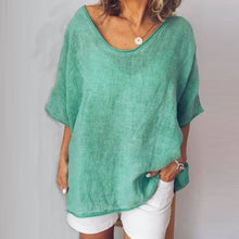 Load image into Gallery viewer, Lipswag 5XL Women Loose Solid linen Blouse Casual O-Neck Short Sleeve Blouses Shirt Summer Pockets Femme Blusa Tops Plus Size
