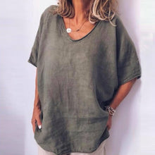 Load image into Gallery viewer, Lipswag 5XL Women Loose Solid linen Blouse Casual O-Neck Short Sleeve Blouses Shirt Summer Pockets Femme Blusa Tops Plus Size