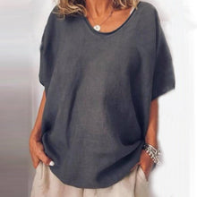 Load image into Gallery viewer, Lipswag 5XL Women Loose Solid linen Blouse Casual O-Neck Short Sleeve Blouses Shirt Summer Pockets Femme Blusa Tops Plus Size