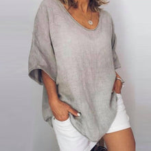 Load image into Gallery viewer, Lipswag 5XL Women Loose Solid linen Blouse Casual O-Neck Short Sleeve Blouses Shirt Summer Pockets Femme Blusa Tops Plus Size