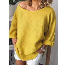 Load image into Gallery viewer, Lipswag 5XL Women Loose Solid linen Blouse Casual O-Neck Short Sleeve Blouses Shirt Summer Pockets Femme Blusa Tops Plus Size