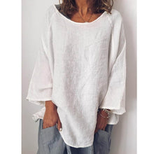Load image into Gallery viewer, Lipswag 5XL Women Loose Solid linen Blouse Casual O-Neck Short Sleeve Blouses Shirt Summer Pockets Femme Blusa Tops Plus Size