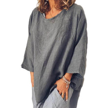 Load image into Gallery viewer, Lipswag 5XL Women Loose Solid linen Blouse Casual O-Neck Short Sleeve Blouses Shirt Summer Pockets Femme Blusa Tops Plus Size
