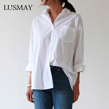 Load image into Gallery viewer, Casual Loose Women Shirts 2019 Autumn New Fashion Collar Plus Size Blouse Long Sleeve Buttons White Shirt Women Tops Streetwear