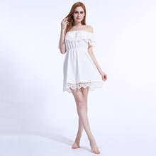 Load image into Gallery viewer, 2019 Summer New Fashion Women Elegant Stylish Sexy Slash Neck Casual Vintage Sweet Lace White Dress Slim Beach Sundress Vestidos